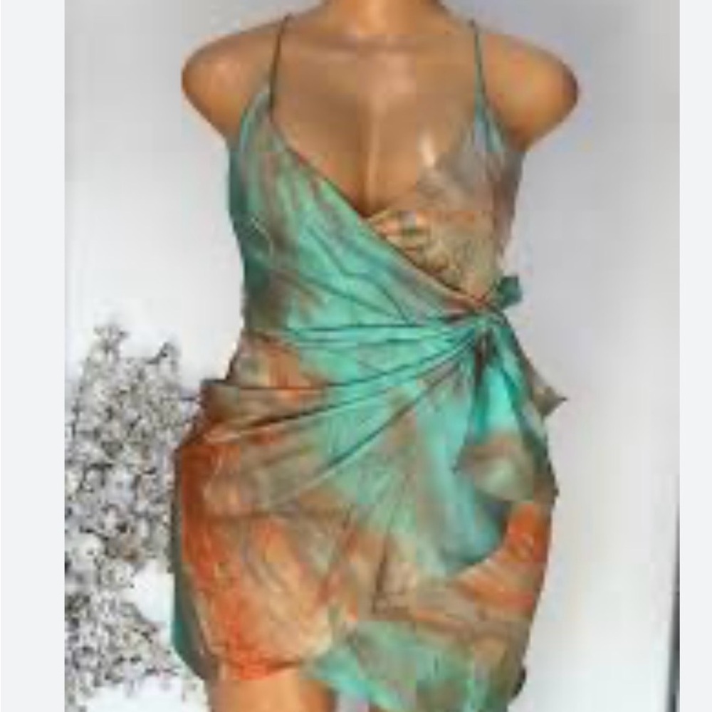 Hello Molly Teal & Orange Wrap Mini Dress